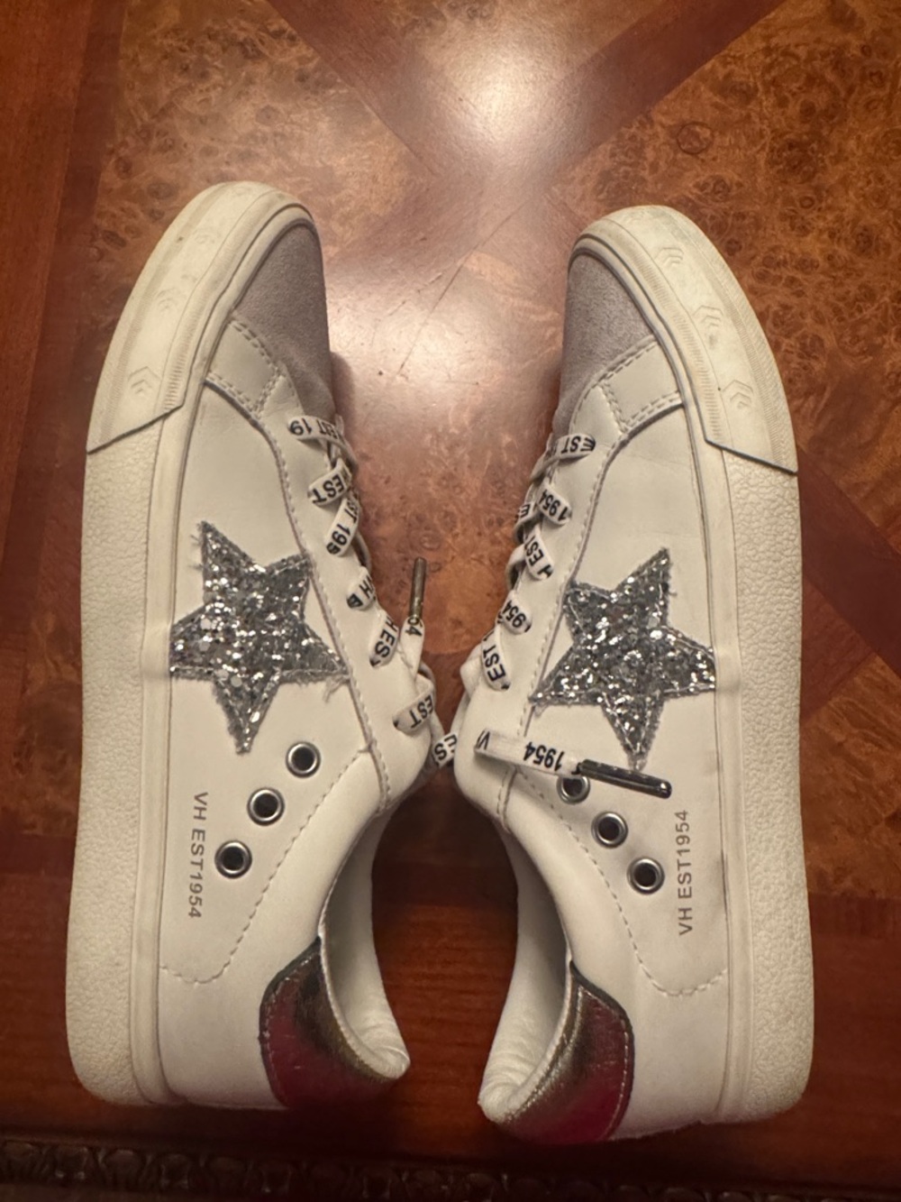 Vintage Havana White Sneakers with Gray Suede Toe and Silver Glitter Star - Picture 3 of 4